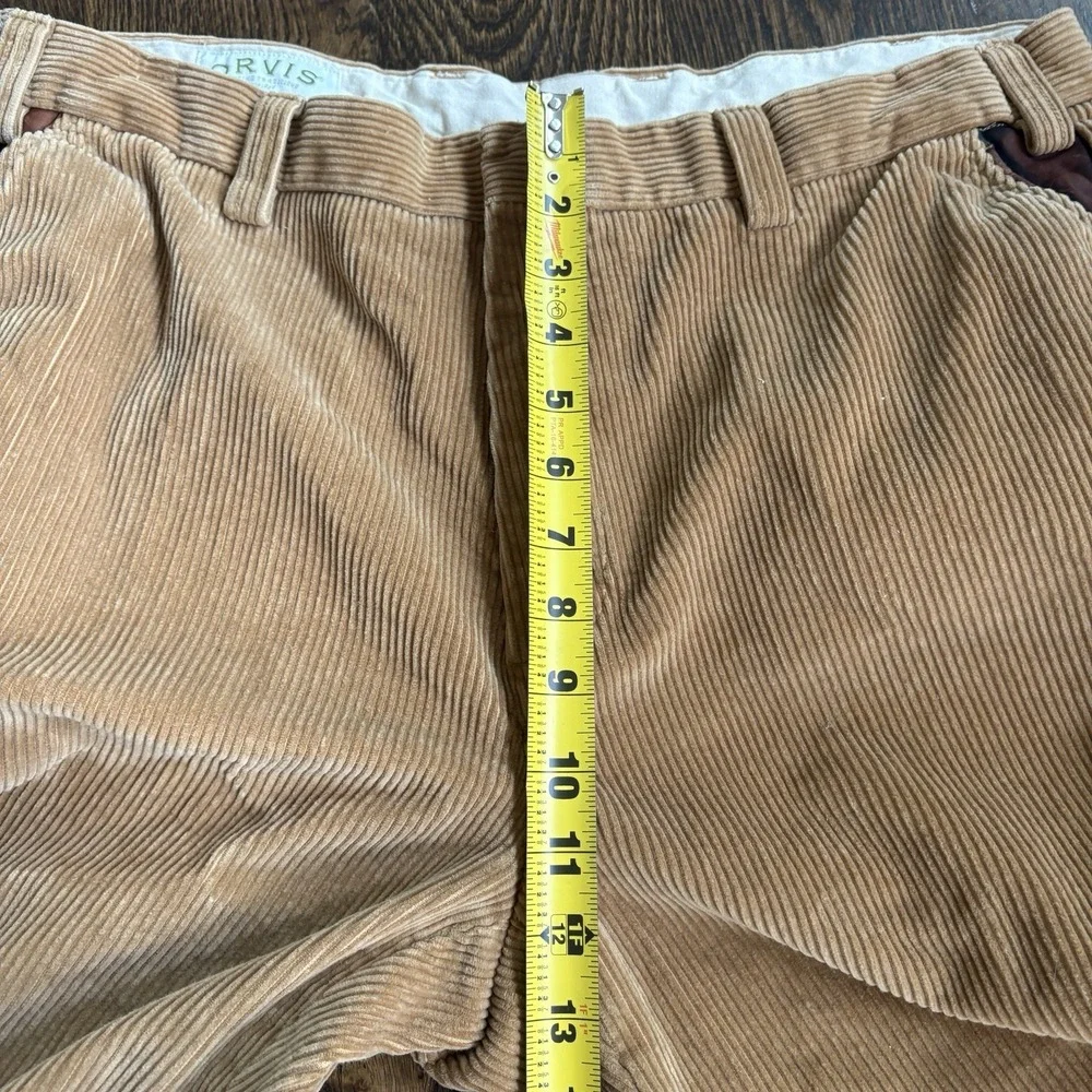 Vtg Orvis Leather Trim Corduroy Pants Mens 38x29 Tan Wide Wale Straight Trousers